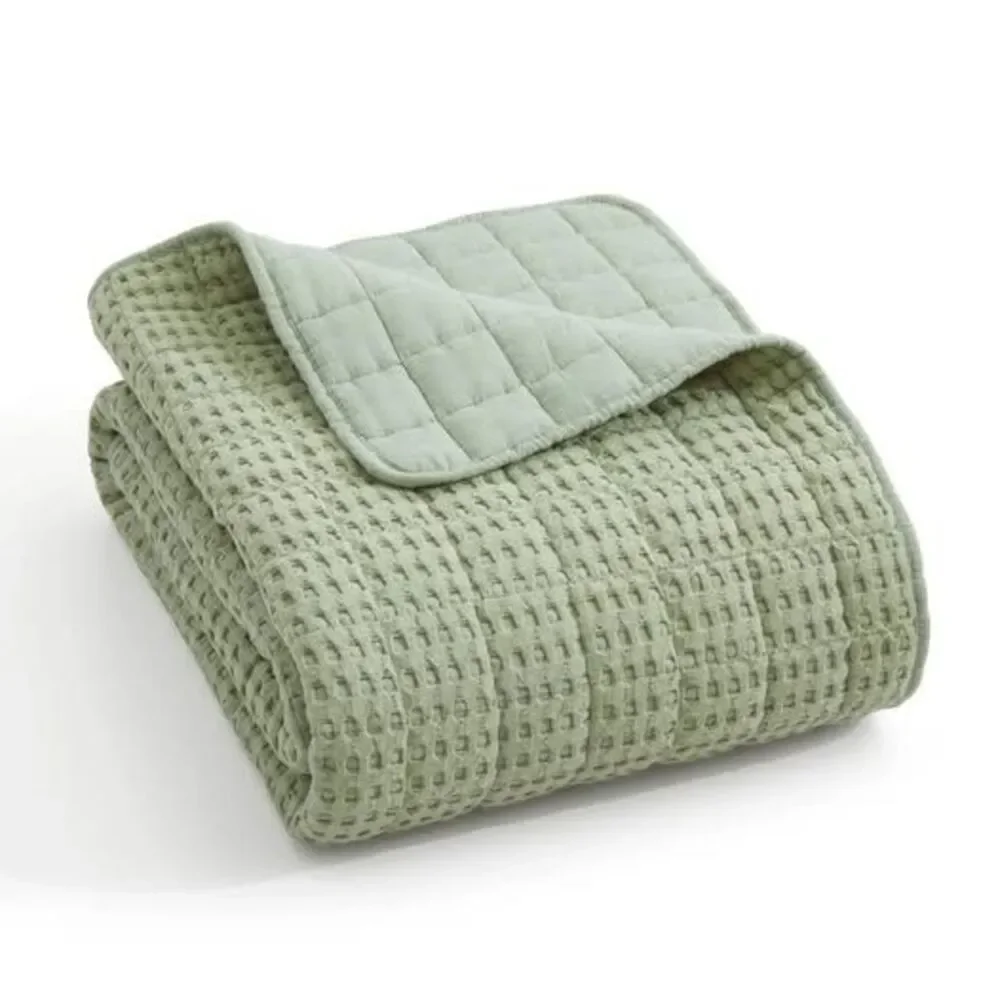 3 Pieces Full/Queen Levtex Home Waffle Bedspread Sage Green NEW
